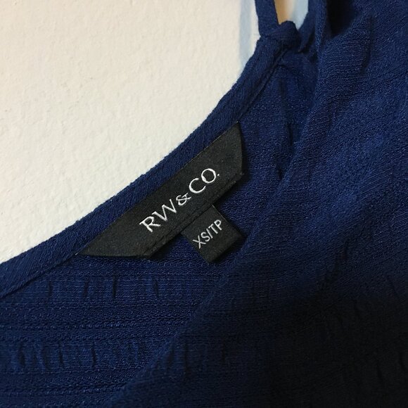 RW&CO. Navy Blue Off Shoulder Tasseled Rayon Beach House Tank Top - Picture 9 of 14